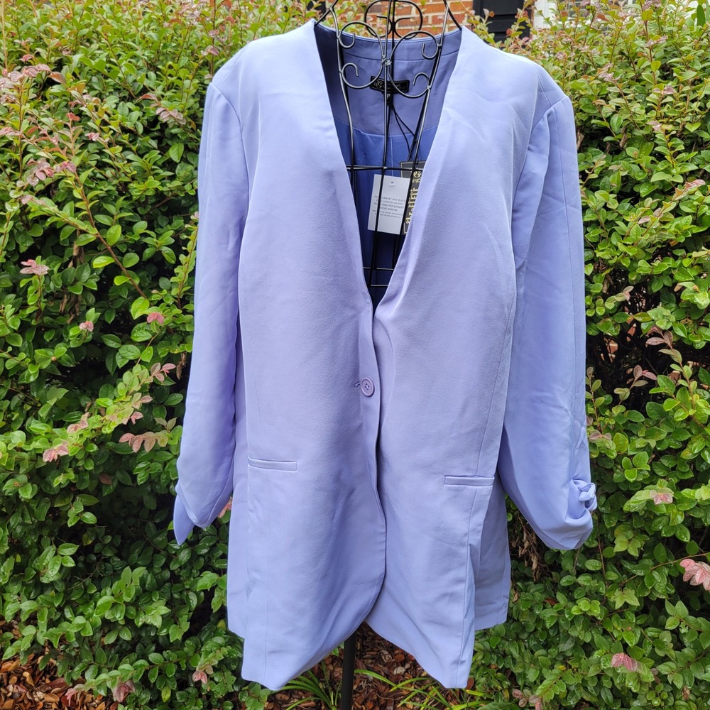 DG2 by Diane Gilman 2X Blazer Periwinkle Blue Tie Cuff Sleeve Jacket Preppy